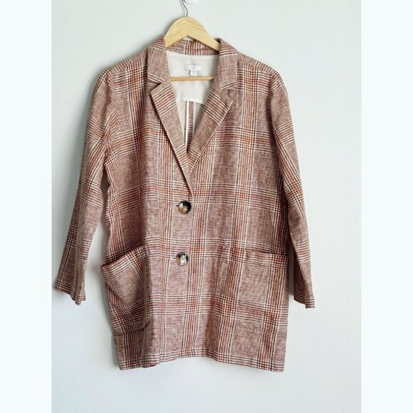 J.Jill Women Harper Glen Plaid Linen Blazer Sz MP Academia Oversize Transitional - Picture 1 of 15